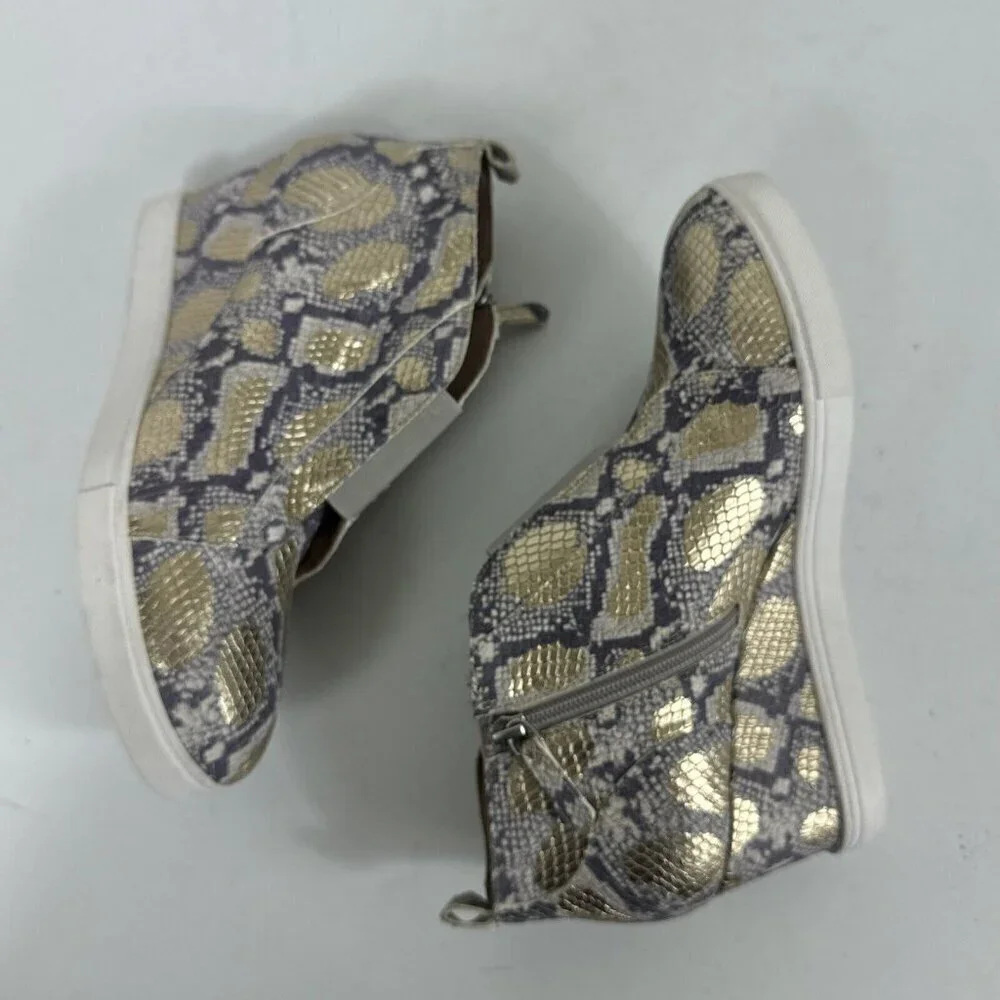 Linea Paolo NWOB Felicia III Wedge Sneaker Bootie 10M Black Snake‎ Print Leather